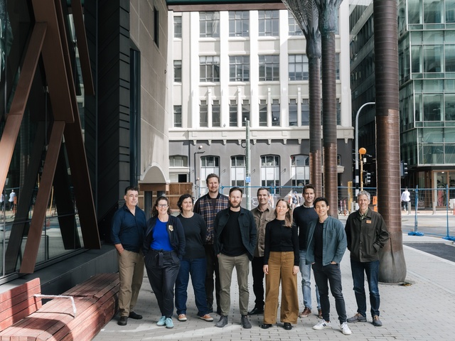 Image of Athfield in front of Nikau, Harris street